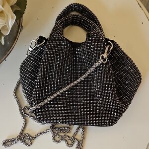 Elegant Black Women's Evening Bag With Black Rhinestones